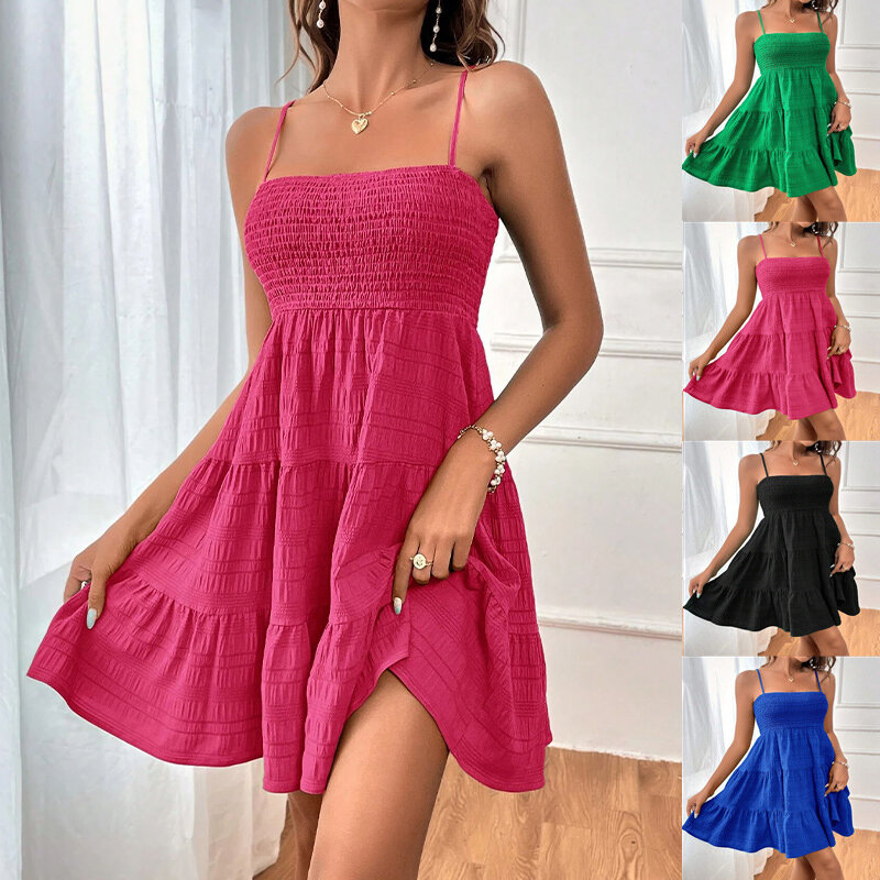 Vestido de tirantes finos para mujer, minivestido ajustado de lujo de alta calidad, Color sólido, ropa de calle Sexy versátil, moda de verano