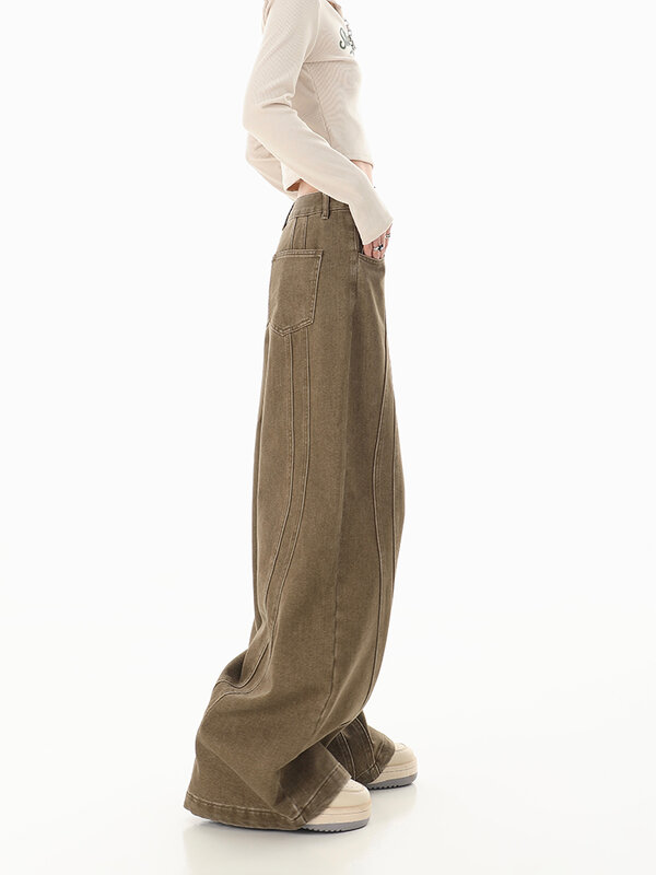 Джинсы женские с завышенной талией, повседневные мешковатые прямые джинсовые брюки, уличная одежда в Корейском стиле, длинные винтажные штаны нишевого дизайна