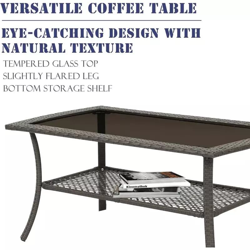파티오 비스트로 세트, 커피 테이블, 두꺼운 쿠션, 전천후 현대 회색 등나무 의자, 야외 무료 배송, 4 개