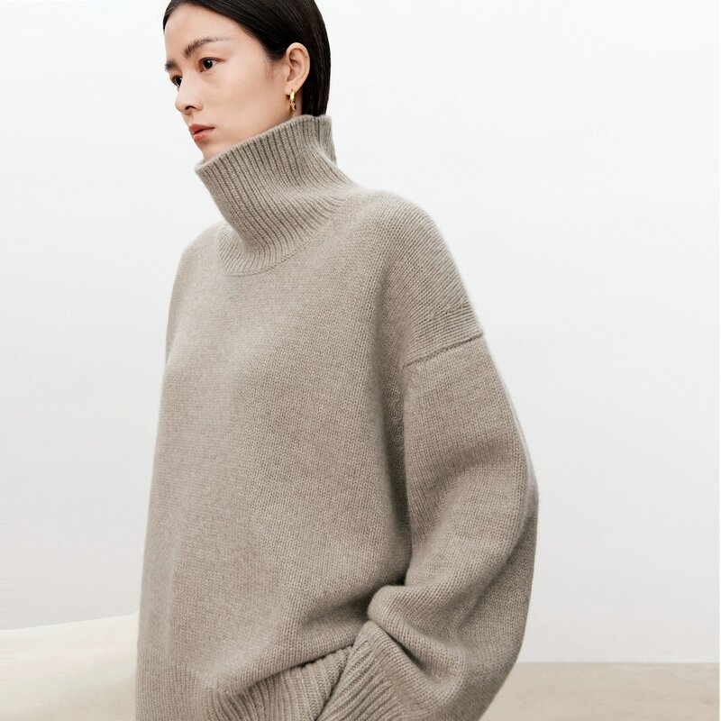 Jesienno-zimowy nowy gruby kaszmir sweter damski na szyję sweter sweter z wełny Merino ciepłą luźny, dzianinowy odzież