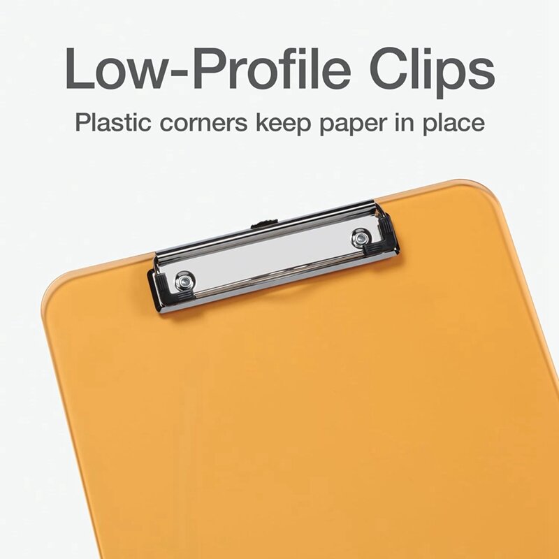 Pranchetas de plástico com armazenamento, Metal Clip com cantos, 12.5 "X 9", 6 Pack