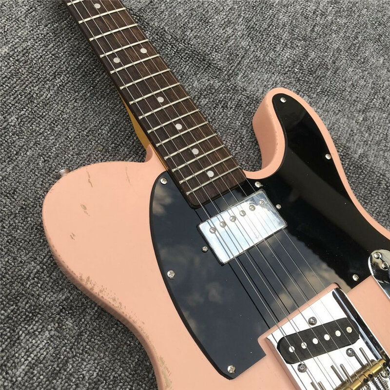 Baru gitar listrik relik 6-string, cat nitro merah muda. Semua warna tersedia, gratis pengiriman, grosir dan eceran