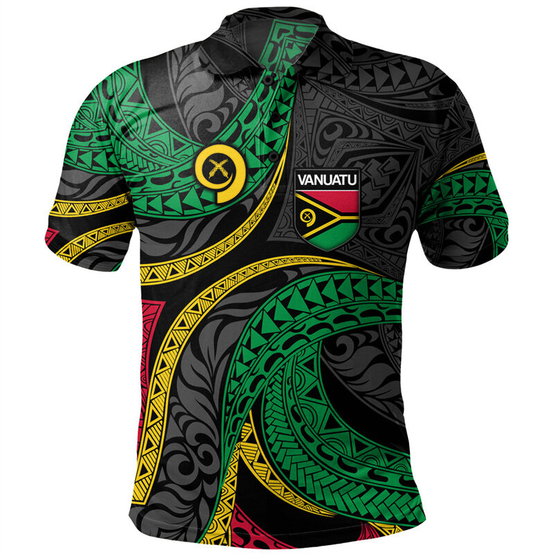Camisa polo de Vanuatu masculina, impressa em 3D havaiana para crianças, polo polinésio, camiseta casual de botão solto, manga curta, verão