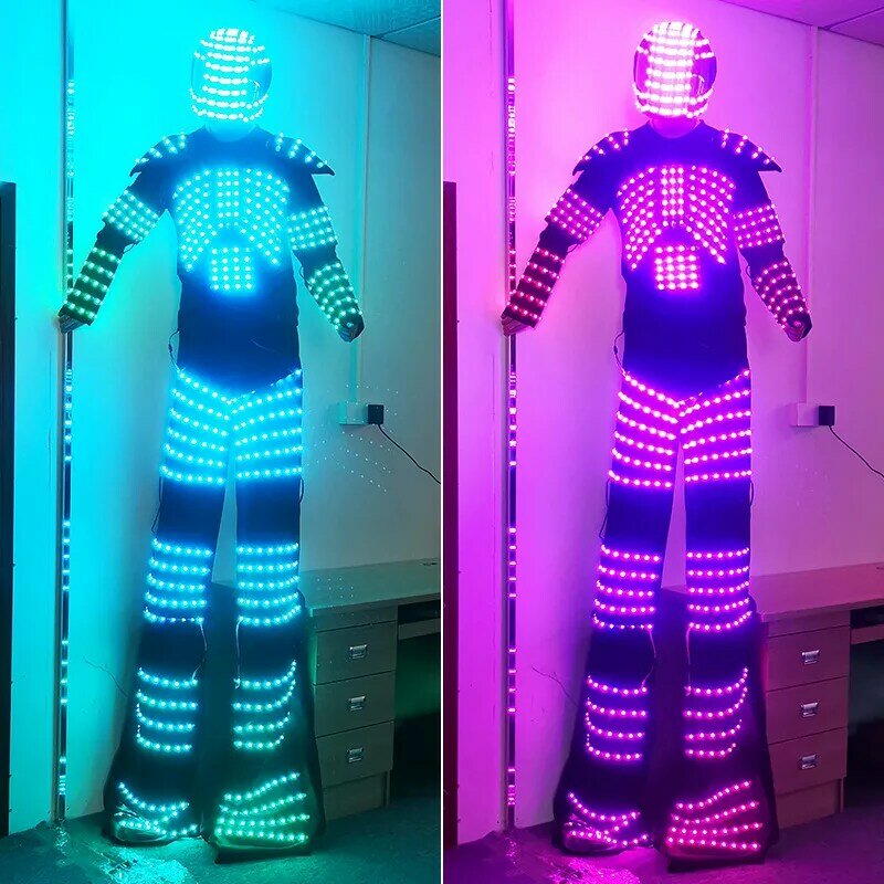 Светодиодный светящийся костюм ходунки парад мужской робот женская одежда карнавальный фестиваль рейва наряд шлем