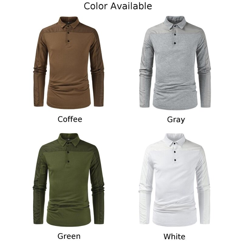 Camiseta cómoda con solapa de café para hombre, camiseta de Color de contraste, camiseta informal de manga larga, adecuada para primavera S