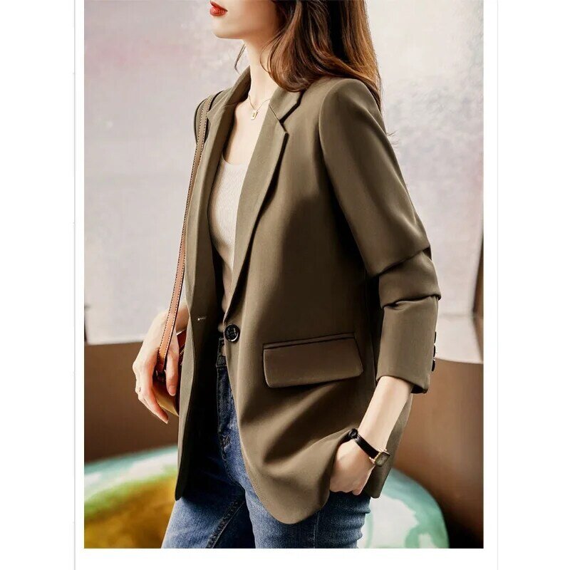 Płaszcz wierzchni damski 2023 nowy płaszcz wiosenny i jesienny damski brytyjski płaszcz damski wysokiej jakości garnitur solidny kolor garnitur LB-006