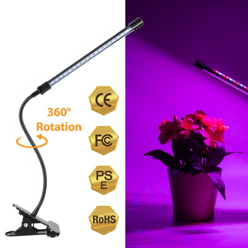 VnnZzo-LED 식물 모종 꽃 성장 조명, USB 충전, 피토 램프, 전체 스펙트럼 제어