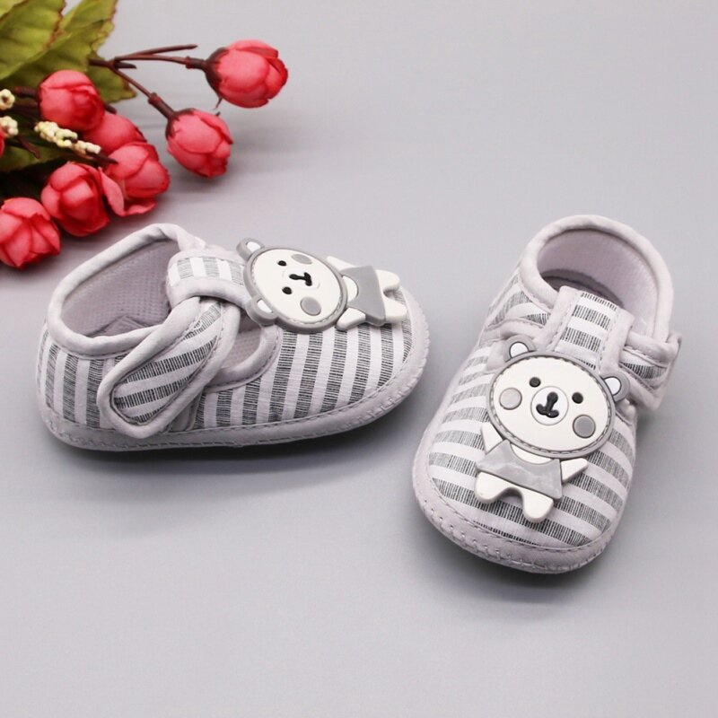 Zapatos planos antideslizantes para bebés, calzado informal de algodón con dibujo de oso, suela suave, primeros pasos
