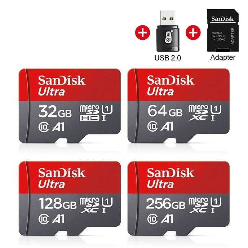 Мини-карта памяти Micro SD, 32 ГБ, 64 ГБ, 98 Мб/с, 128 ГБ, 256 ГБ, 512 ГБ, A1 micro sd + кардридер, SD-адаптер
