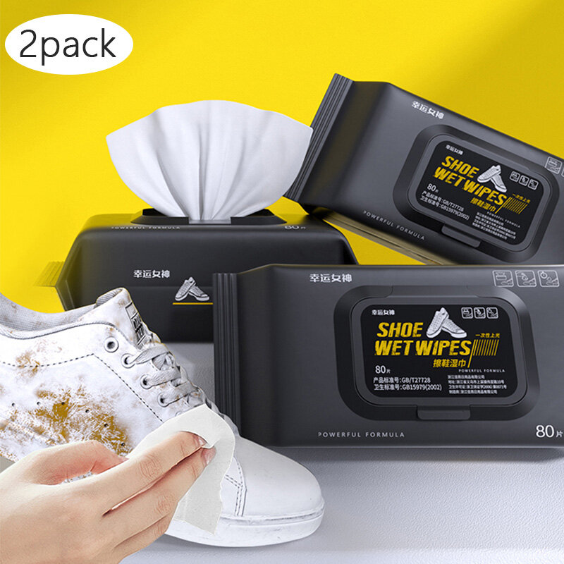 2pack (160pcs) sneaker cleaning wipes disposable shoeshine wipe disposable travel portable decontamination wipe shoeshine wizard