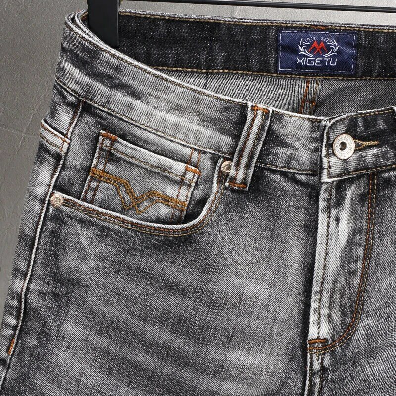 Streetwear Mode Männer Jeans Retro gewaschen grau elastisch Slim Fit zerrissene Jeans Männer Stickerei Designer Vintage Jeans hose Hombre