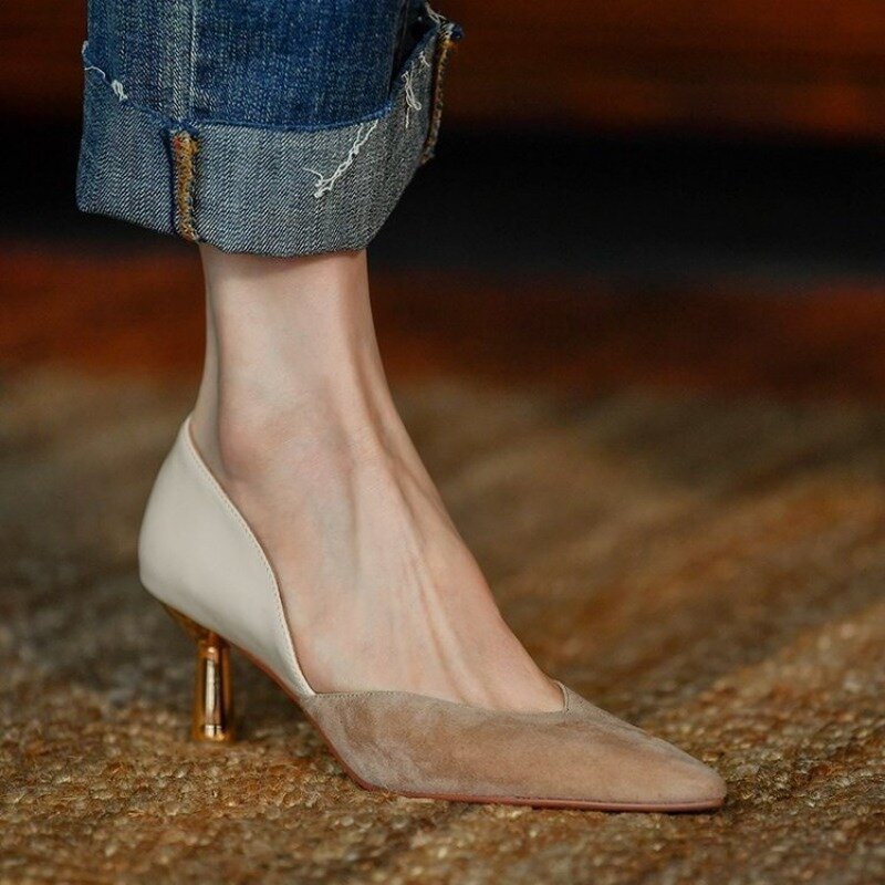 Женские туфли на высоком каблуке, туфли-лодочки разных цветов с острым носком и тонким каблуком, в стиле ретро, весна-осень 2024
