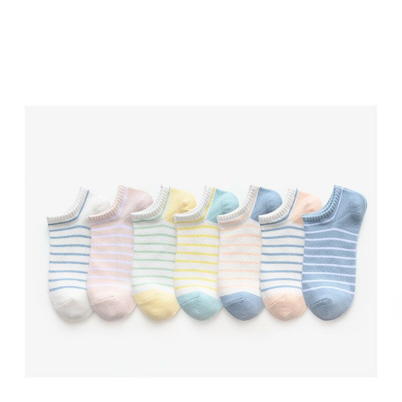 Носки женские в полоску 7 пар/партия, тонкие хлопковые короткие носки-лодочки, милые трехмерные рельефные носки с цветочным рисунком