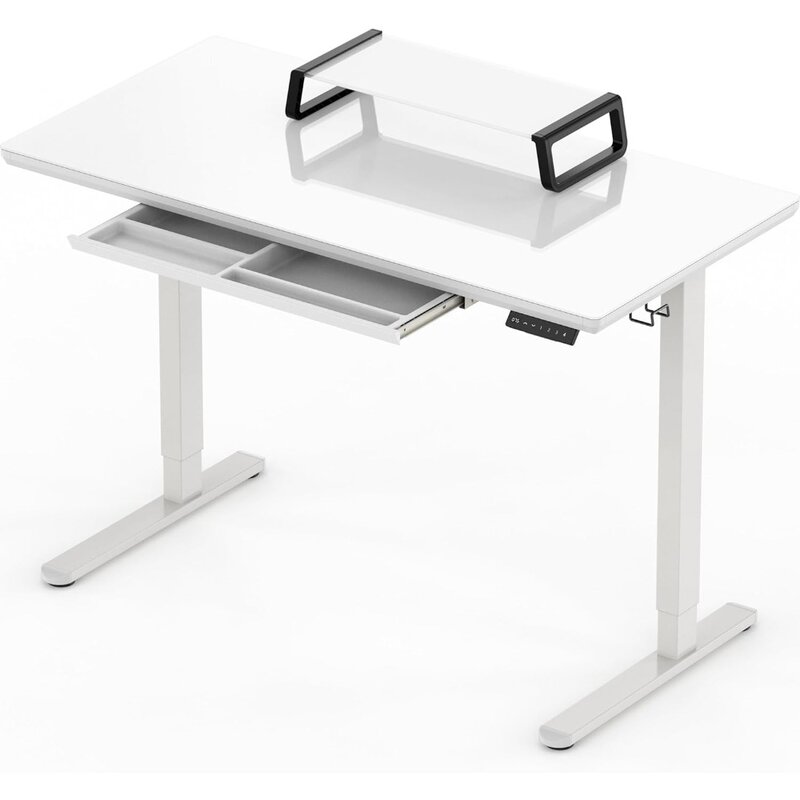 48-дюймовый цельный стеклянный электрический стол с регулируемой высотой и выдвижным ящиком в комплекте