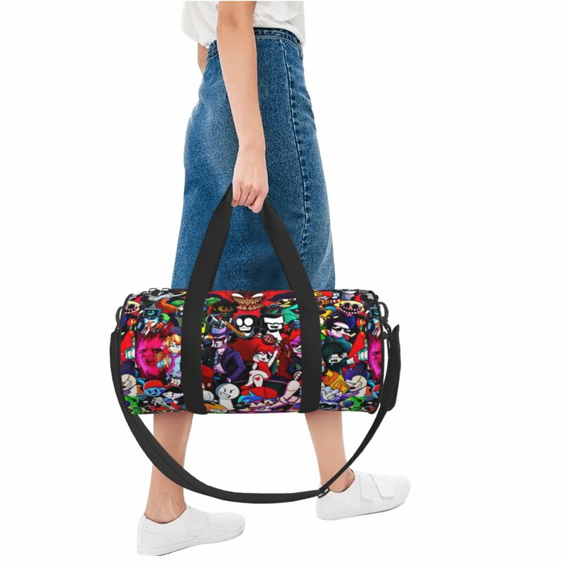 ゲーマーの文字のトラベルバッグ,ジムバッグ,週末のスポーツバッグ,大きな荷物,カスタムハンドバッグ,カップルのための面白いフィットネスバッグ,doodle