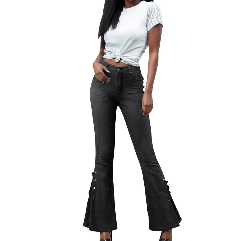 High Quality Jeans For Women Vintage Black Blue Denim Flare Pants Streetwear High Waist Slim Mom Trouser Harajuku Y2k Pants