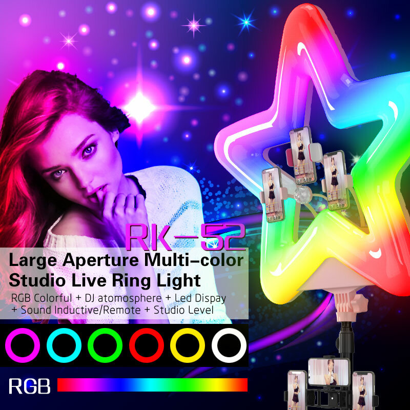 RK52 20 Inch Heart Shape Star Shaped Ring Light RGB Color Led Filling Light With Tripod Stand