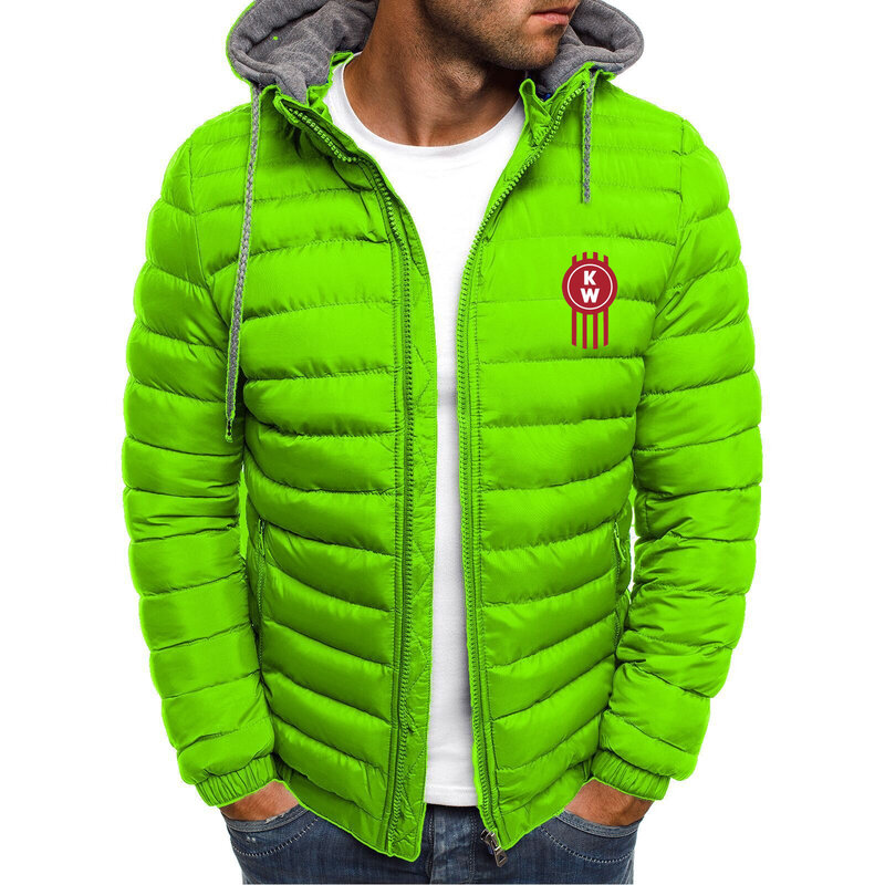 2023 New Kenworth Logo Print Custom Made Solid Color Men Zipper Down Jacket Cardigan Warm Hoodie Casual Winter Man Streetwear