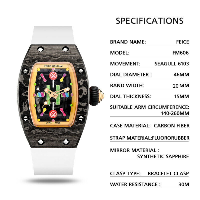 FEICE-Relógio de pulso esqueleto mecânico para homens e mulheres, safira, relógio de pulso casual, marca de luxo superior, par de relógios