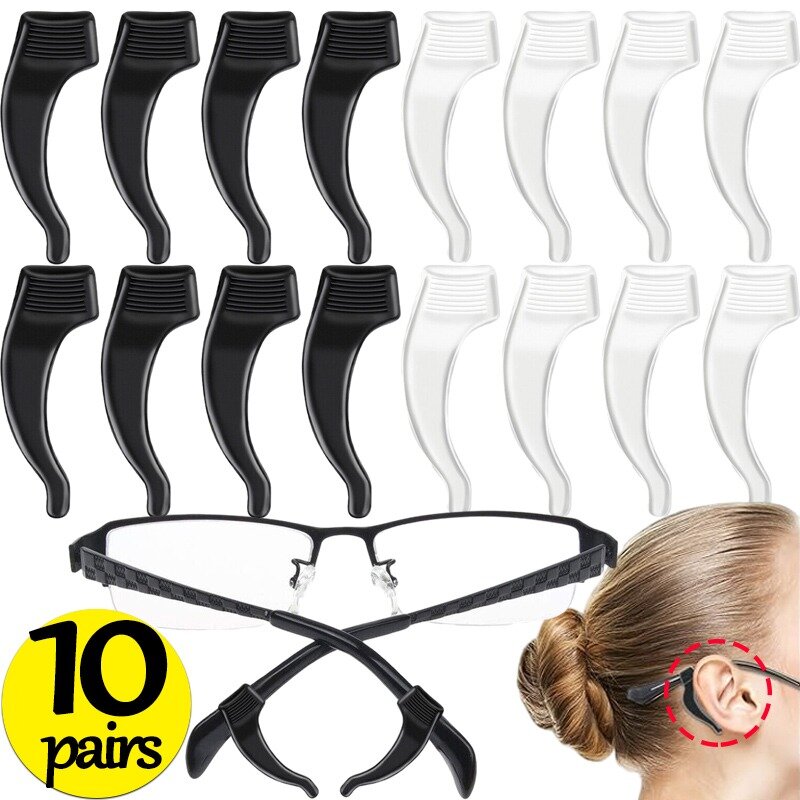 실리콘 투명 미끄럼 방지 이어 후크 안경, 미끄럼 방지 및 낙하 방지 이어버드, 선글라스 안경 프레임 슬리브 패스너, 1 쌍, 10 쌍