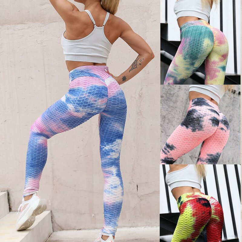 Mallas deportivas para mujer, pantalones de Yoga con teñido anudado, delgados y levantamiento de cadera, parte inferior de ejercicio, pantalones cómodos de Yoga y Fitness