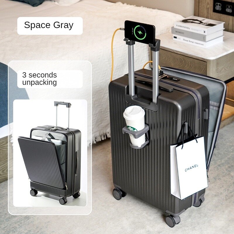 Multifuncional Password Suitcase, Moda Frente Abertura Bagagem, Universal Wheel Trolley Case, Laptop Embarque Bag, Novo