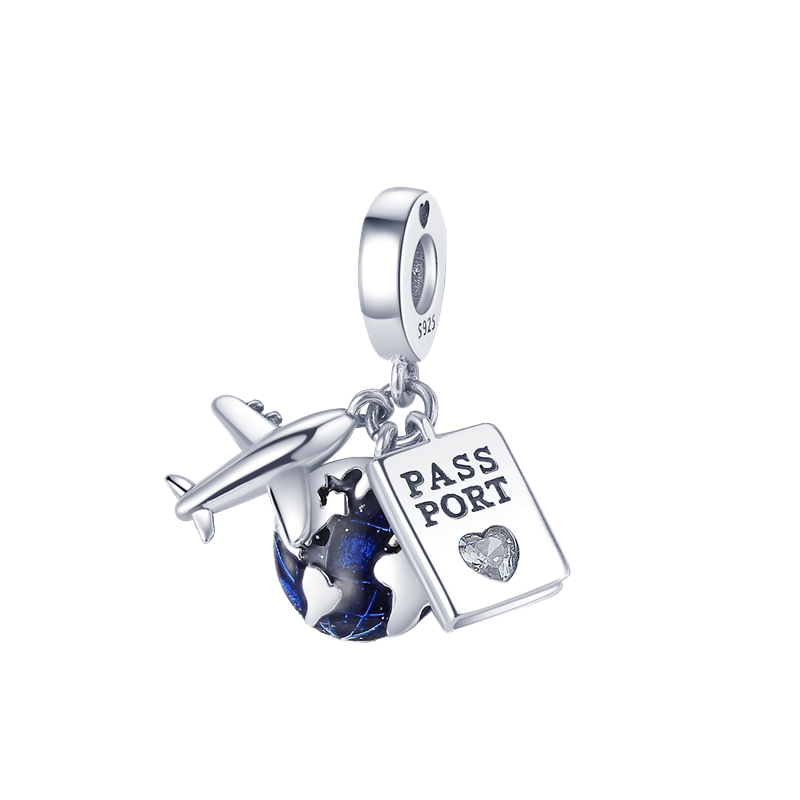 Nowy gorący grzywny koraliki Charm w stylu Fit bransoletka Pandora ze srebra próby 925 kobiet wisiorek dla biżuterii samolot paszport podróży Amulet dynda prezent