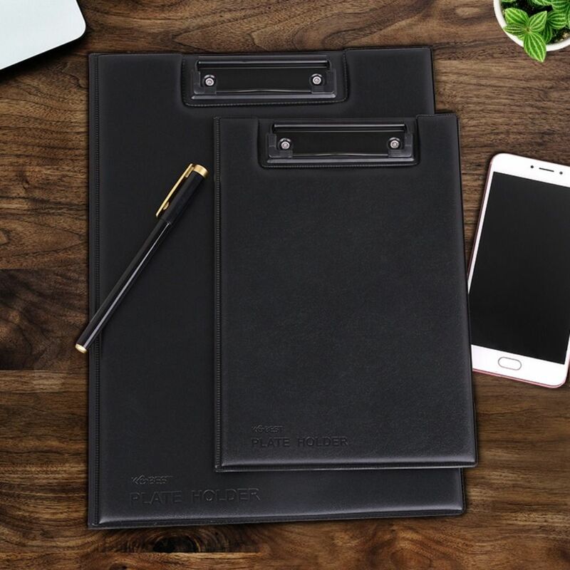 PU Leather File Folder Ultra-Smooth Foldable Black Clip Boards Vertical Plate Hardboard Contract Clamp Business Meeting