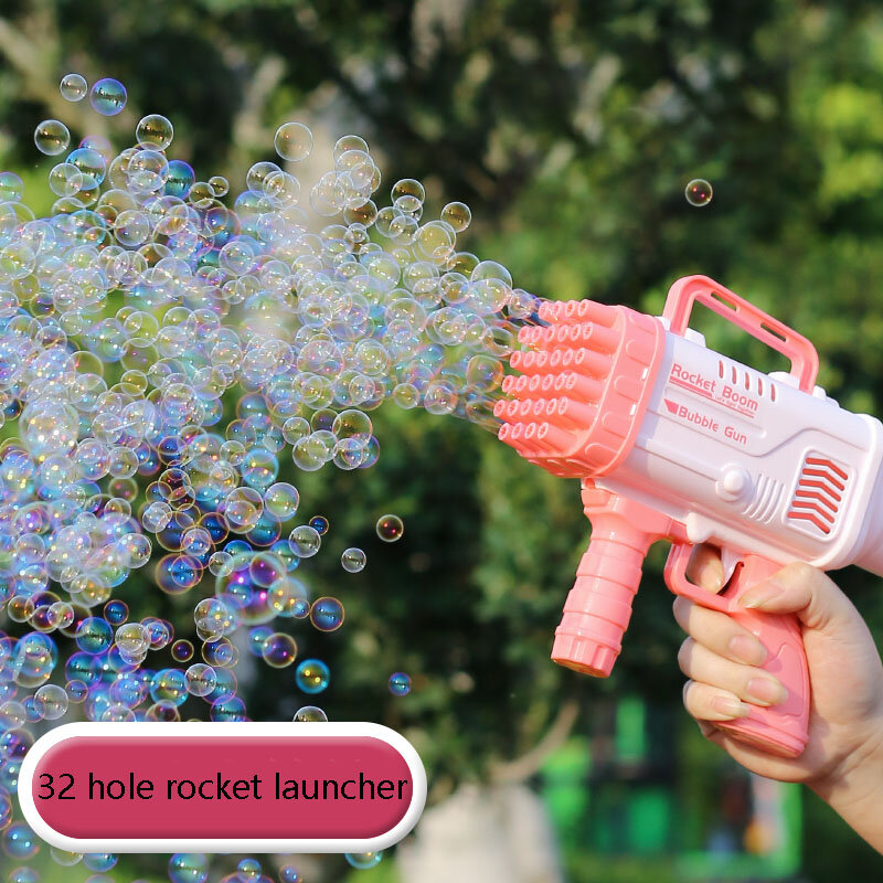 Máquina de burbujas divertida, tubo de cohete de 32 agujeros, mango de agarre cómodo, juego de colores CP, fácil de operar