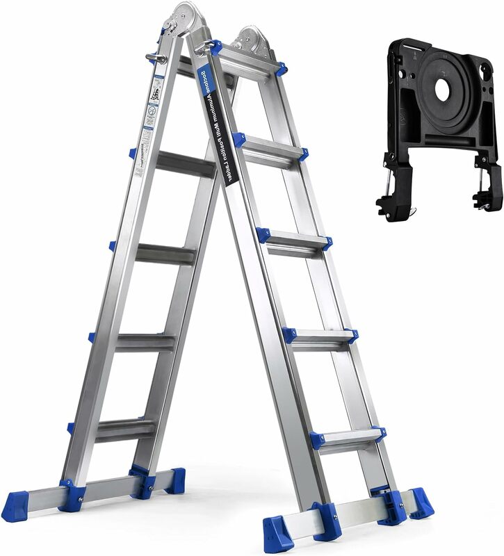 Quadro 5 Passo Extensão Escada, Multi Posição, Bandeja de Ferramentas Removível e Estabilizador Bar, 330 lb, 19 ft