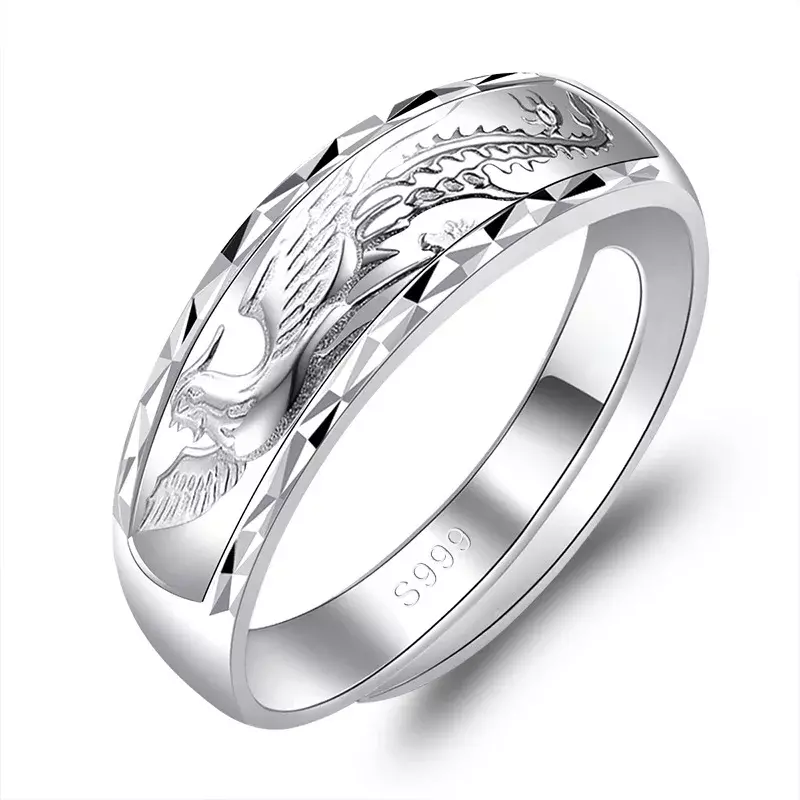UMQ-S999 Anéis de prata esterlina para homens e mulheres, nova moda, dragão em relevo, fênix, chapeamento de platina, joias argentum, 2021