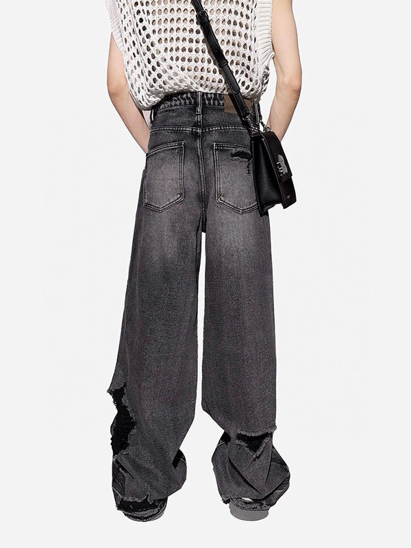 Джинсы хип-хоп с поврежденными дырками Y2k для мужчин и женщин, летние модные свободные брюки с широкими штанинами, прямые штаны в американском стиле Хай-стрит