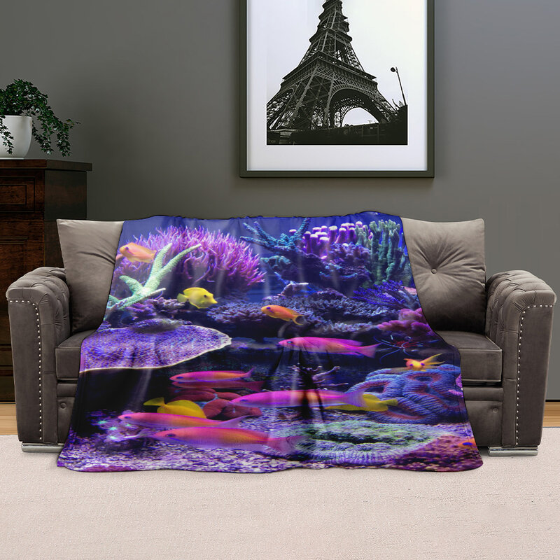 Customized Ocean World Pattern Bed Super Soft Blanket Sofa Seasonal Lightweight Blanket, flannel blanket