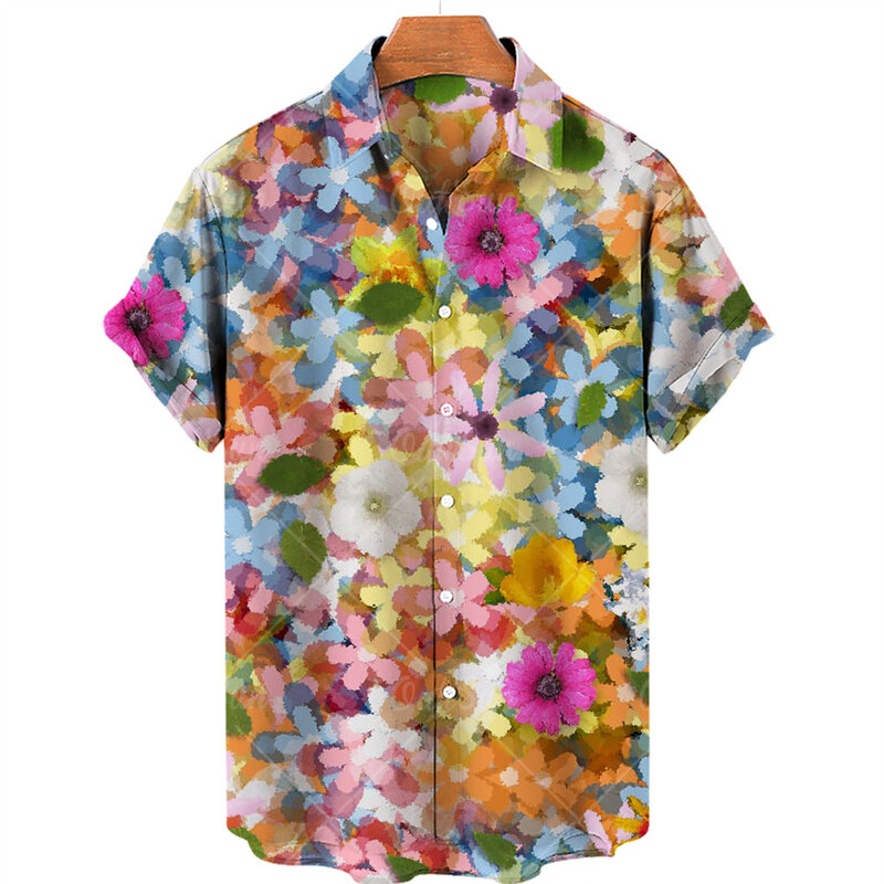 Kemeja kebesaran pantai Hawaii pola lukisan bunga liburan musim panas kasual pria Atasan bernapas pakaian desain pria baru