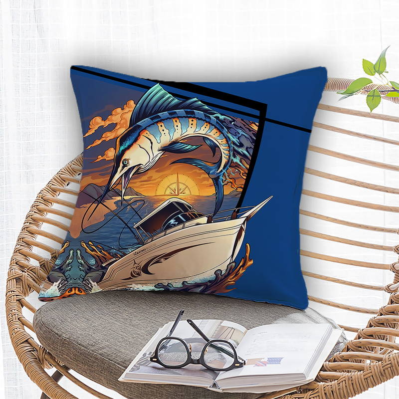 Bass Carp Fishing Pillow Cover Print Fish Pillowcover Bedroom Home Office Decorative Pillowcase Invisible Zipper Pillow