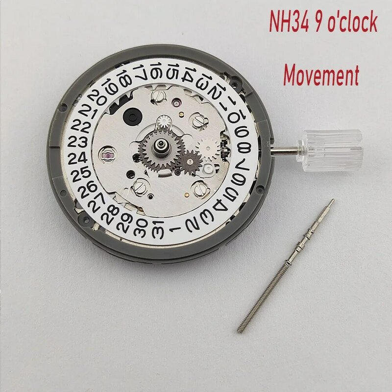 Механизм NH34/NH34A, японский оригинальный механический механизм, высокая точность, белый, 9 часов, дата, автоматические часы Movt, запасные части