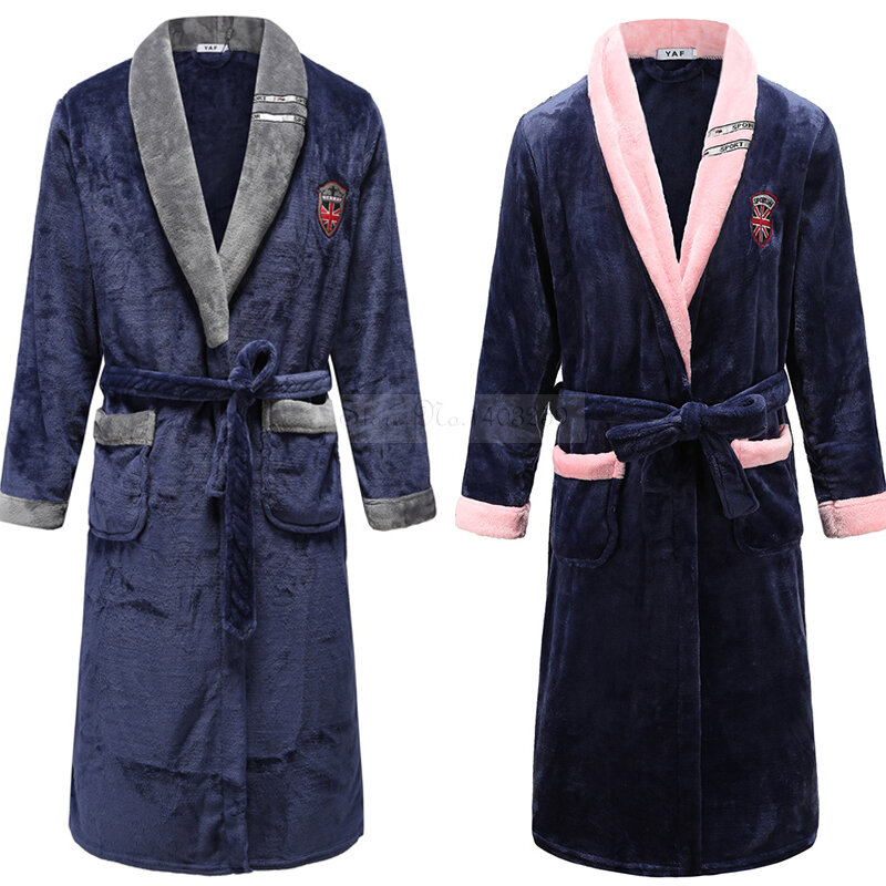 Plus Size Verdikte Warme Nachtkleding Kimono Badjas Jurk Nieuwe Winter Paar Flanellen Gewaad Losse Koraal Fleece Homewear Loungewear