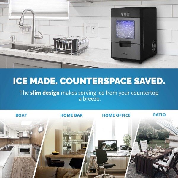 Newair nuggetカウンタートップ製氷機、セルフクリーニング機能、詰め替え可能なウォータータンク、キッチンとオフィスに最適、44ポンド