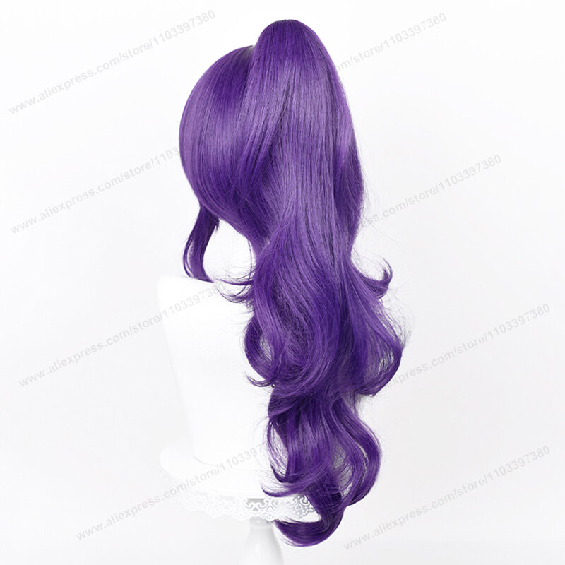 Asahina Mafuyu Wig 61cm panjang ungu gelap Ponytail rambut bergelombang Anime Asahina Mafuyu Wig sintetis tahan panas + topi Wig