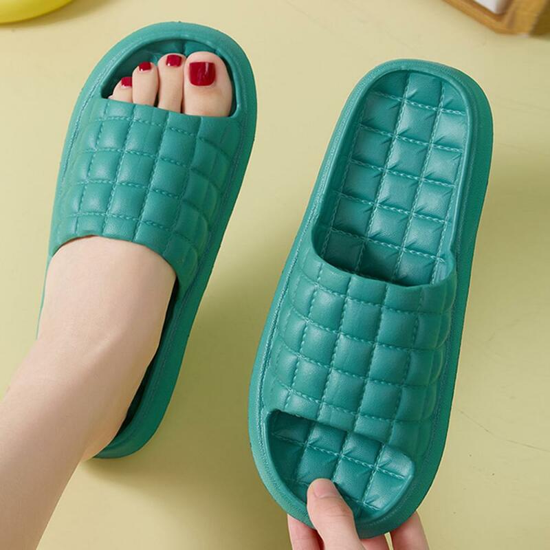 1 Pair Shower Slippers Grid Pattern Solid Color Soft Sole EVA Slip-on Men Women Summer Slides Bathroom Supplies Beach Slippers