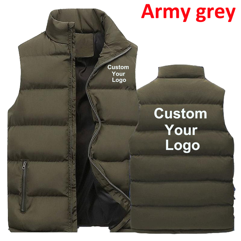 Fashion Heren Custom Uw Logo Casual Jas Modieuze Warm Down Vest Slim Fit Mouwloze Thicken Stand Kraag Vest Jas