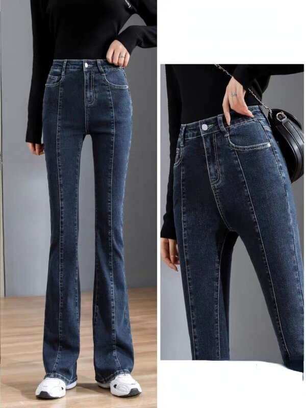 Celana panjang Jeans wanita y2k, celana panjang ramping serbaguna mode mikro menyala ketat pinggang tinggi elastis baru Musim Semi dan Gugur 2023