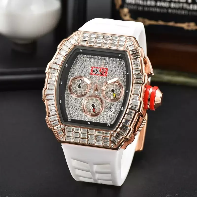 Top Luxury RM Automatic Sports 6 Needle Run Seconds Waterproof Men's Watch Mechanical Sense Large Diamond Men's Quartz Watch