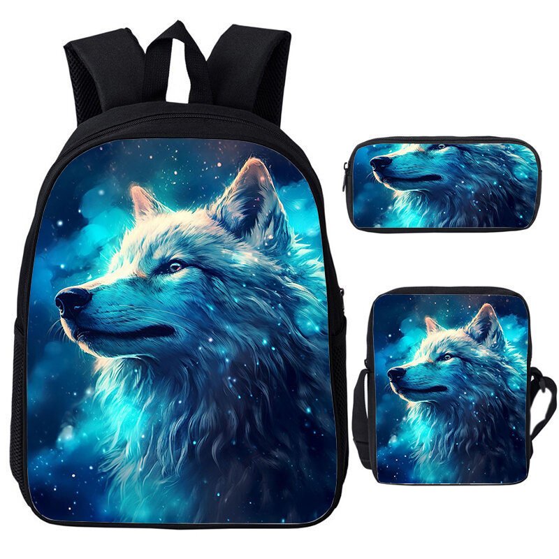 Cool Wolf zaino animal 3D Print school bag studenti Bookbag ragazzi ragazze borsa Laptop Daypack borse a tracolla astuccio 3 pz/set