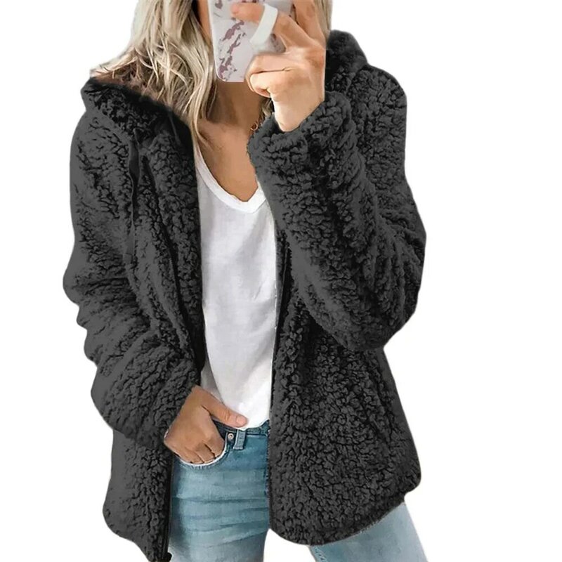 2022 nuove donne con cappuccio in pile di lana autunno e inverno giacca Casual e confortevole cerniera cappotto invernale donna elegante