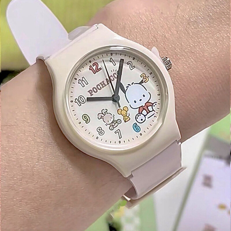 Jam tangan siswa baru jam tangan anak-anak tali silikon jam tangan Quartz kartun anak anjing imut putih modis untuk hadiah jam anak-anak