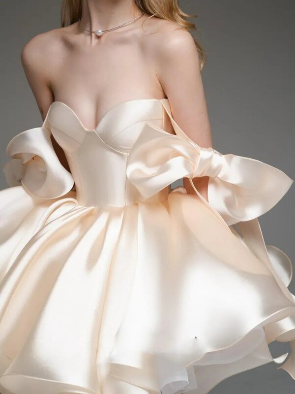 Итальянское короткое платье без рукавов на бретельках с бантом, модель 2023 года, простое свадебное платье трапециевидной формы