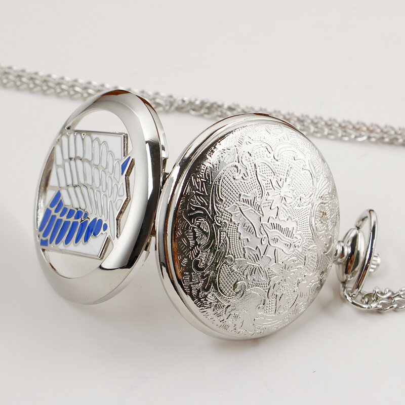 Креативные карманные часы с голубым и белым крылом, винтажное ожерелье, полый кулон, все охотничьи кварцевые карманные часы на цепочке