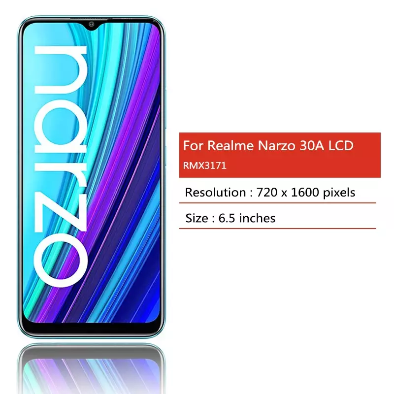 Digitizer pengganti LCD Realme Narzo 30A, layar sentuh pengganti LCD 6.5 inci RMX3171 untuk Realme Narzo30A