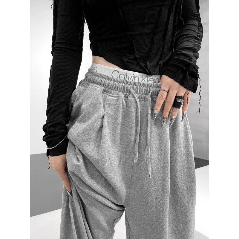 Женские свободные спортивные брюки в стиле хип-хоп, с завышенной талией и широкими штанинами